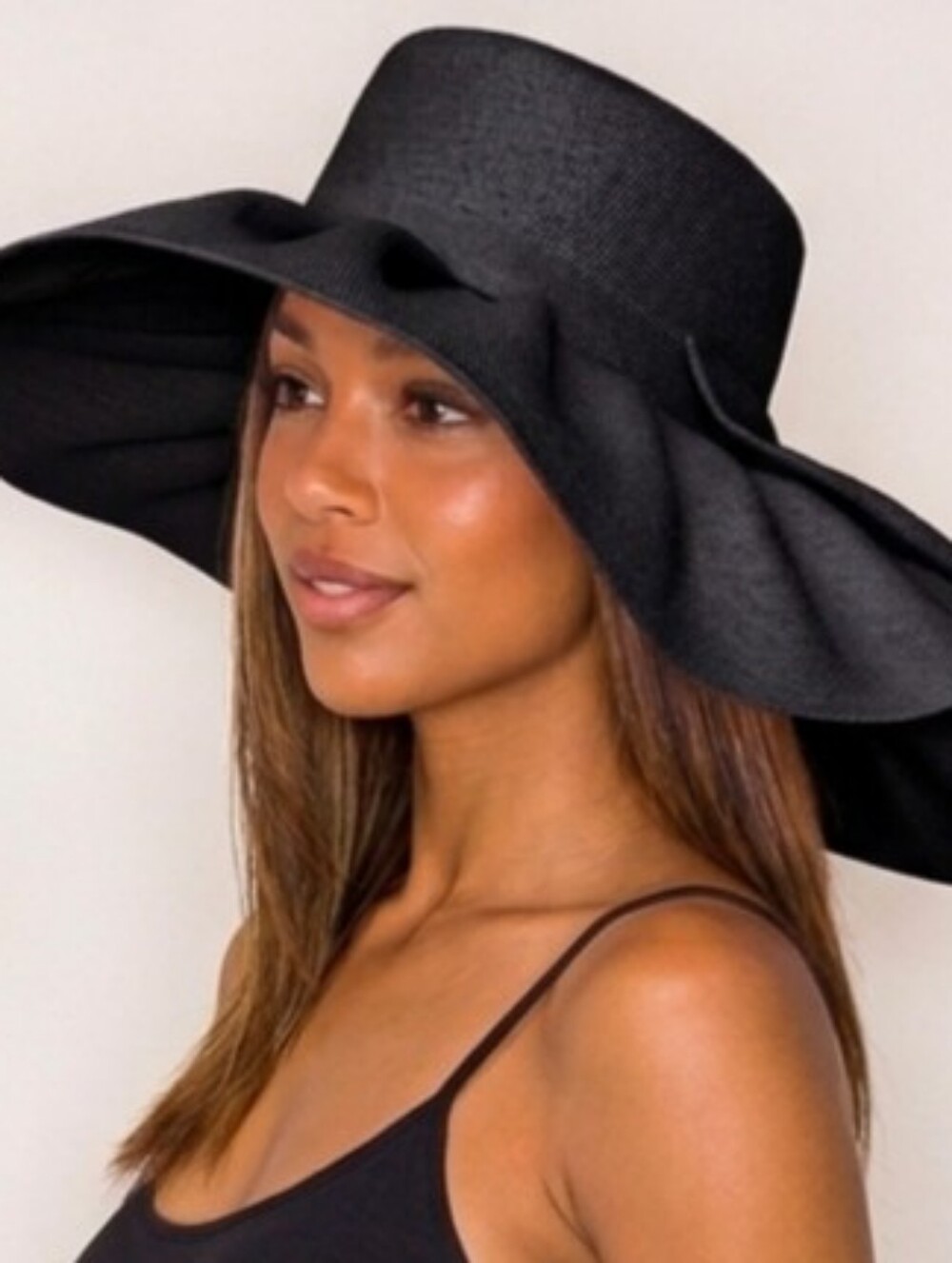 Beloved Millinery Beautiful Black Wide-Brim Gold Chain Band Women’s Hat